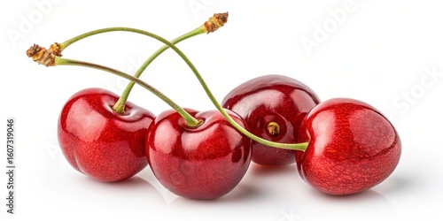 Four Glossy Red Cherries wi...