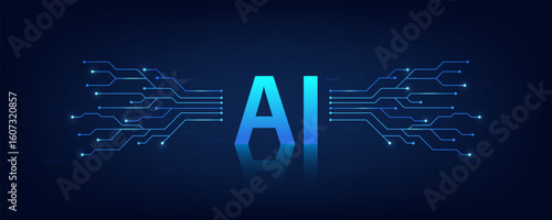 Concept of artificial intelligence. AI abstract background futuristic Hitech style, Technology concept design, Machine learning and generate by chip, Vector illustration for banner and web template.