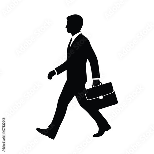 Silhouette of a businessman walking with a briefcase
