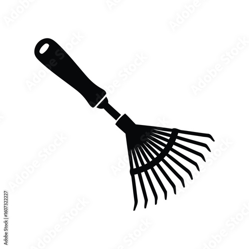 Silhouette of a handheld garden rake