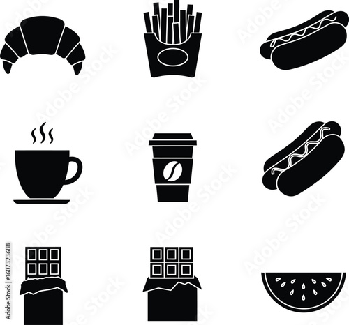 Minimalist Black Food Icons Set