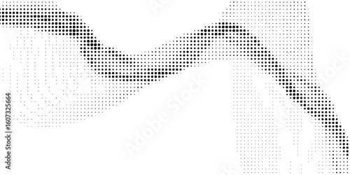 Halftone wave background. Vector dots pattern wave with grain noise texture in halftone wavy flow
