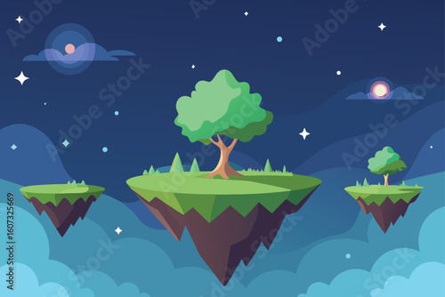 night landscape with moon and stars
