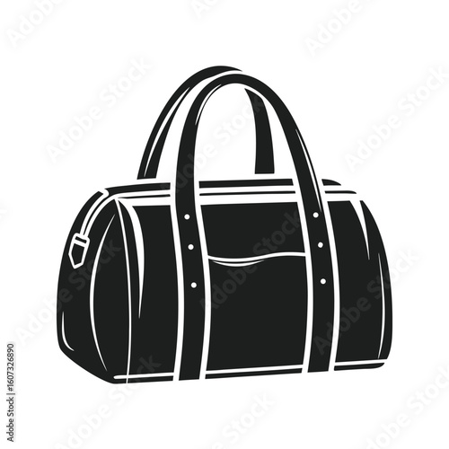 Black duffel bag with handles and zipper on white background vector