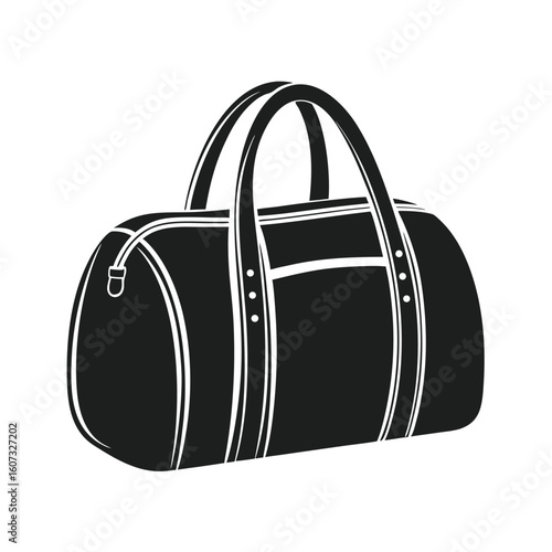 Black duffel bag with white trim and handles on white background luggage travel