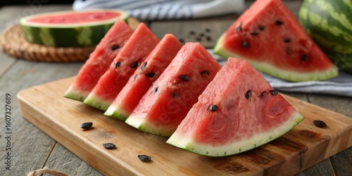 Watermelon Slices on Wood B...