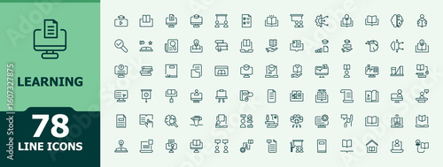 Learning line icon set. Featuring student, study, education, college, class, training, school and more. Outline symbol collection. Editable stroke. Vector collection. Training icon set.