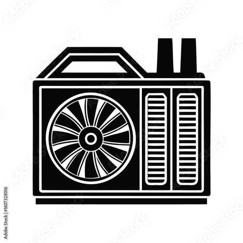 Black and White Air Conditioning Unit Icon With Cooling Fan