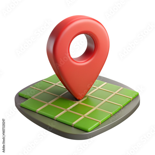 Free Download 3d icon of a red location pin stands on a green map, isolated on transparent background - GFXLoad