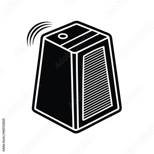 Stylized black and white icon of a portable air purifier device