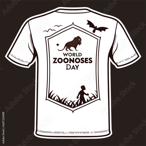  Retro World Zoonoses Day T-Shirt Design with Animal Silhouettes and Sunset Background