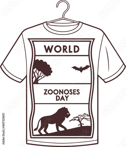Vintage Retro World Zoonoses Day T-Shirt Design with Animal Silhouettes