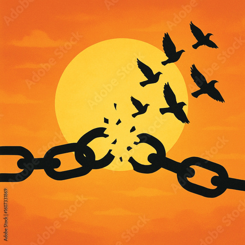 Breaking Chains with Flying Birds – Symbol of Freedom and Liberation

