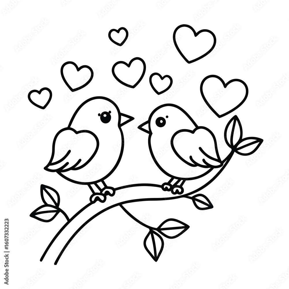 Obraz premium valentine s day coloring page with birds and heart
