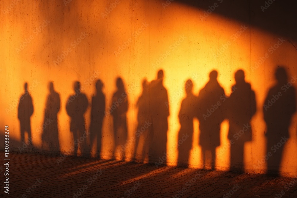 Fototapeta premium Silhouettes of people in an orange light