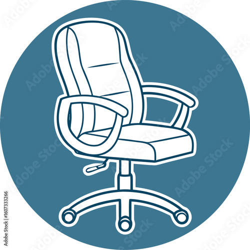 Simple line art illustration of a swivel office chair on a blue background swivel chair