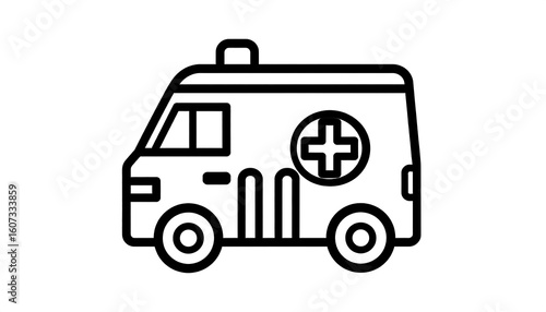 Simple black outline illustration of an ambulance