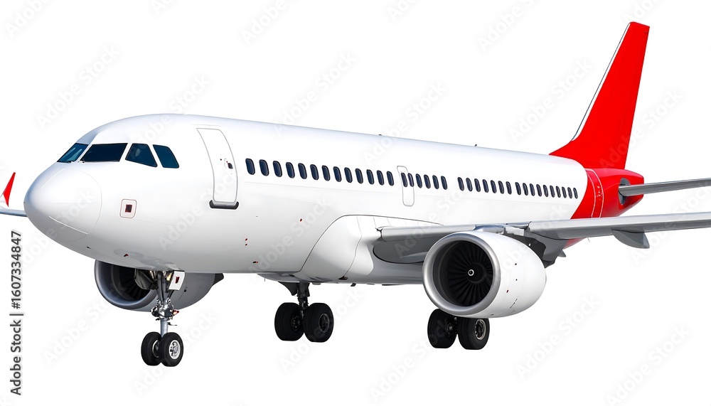 Fototapeta premium Sleek white and red passenger jet against a minimalist backdrop symbolizes modern air travel