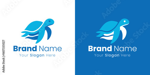 Creative Blue Turtle Logo Design for Marine Life and Ocean Conservation Efforts