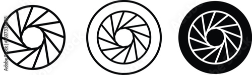 Set photo camera lens diaphragm. Aperture icon set. Camera shutter icon. Lens aperture, photo shutter, photo lens, shutter lens. Represent capture and shoot.
