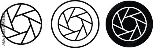 Set photo camera lens diaphragm. Aperture icon set. Camera shutter icon. Lens aperture, photo shutter, photo lens, shutter lens. Represent capture and shoot.
