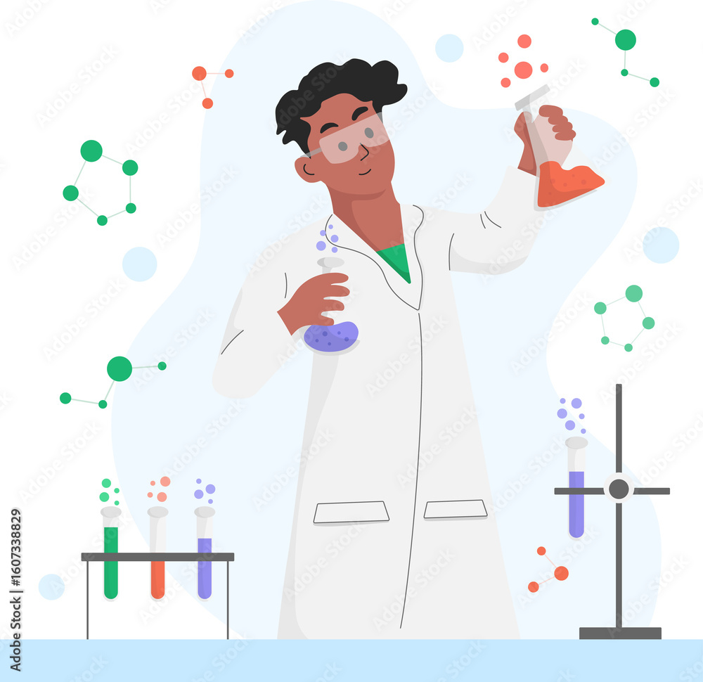 Obraz premium Illustration of Scientist Conducting Experiment in Lab