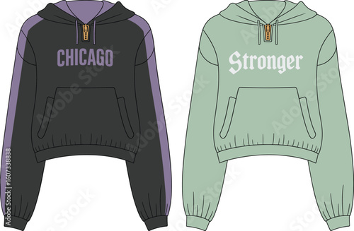 Stylish Cropped Hoodies for Women Trendy Streetwear Apparel with "Chicago" and "Stronger" Graphic Prints, Fashion Design Must-Have