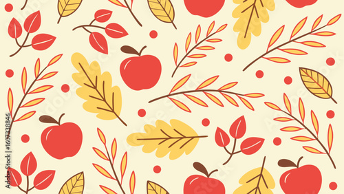 Wallpaper Mural Autumn Harvest Delight Seamless Pattern with Apples and Colorful Leaves for Seasonal Designs and Backdrops Torontodigital.ca