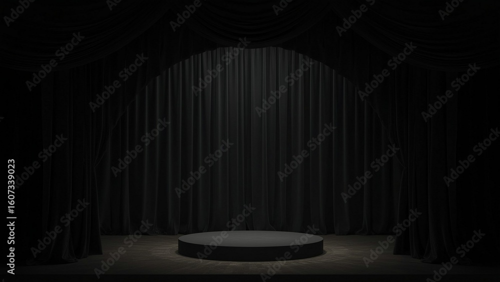 Fototapeta premium stage with black curtain and spotlight