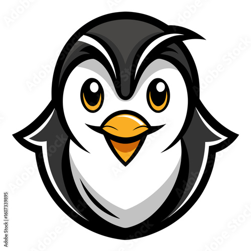 Cute cartoon penguin mascot with big eyes and a friendly smile