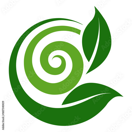 Green spiral with two leaves symbolizing nature and growth