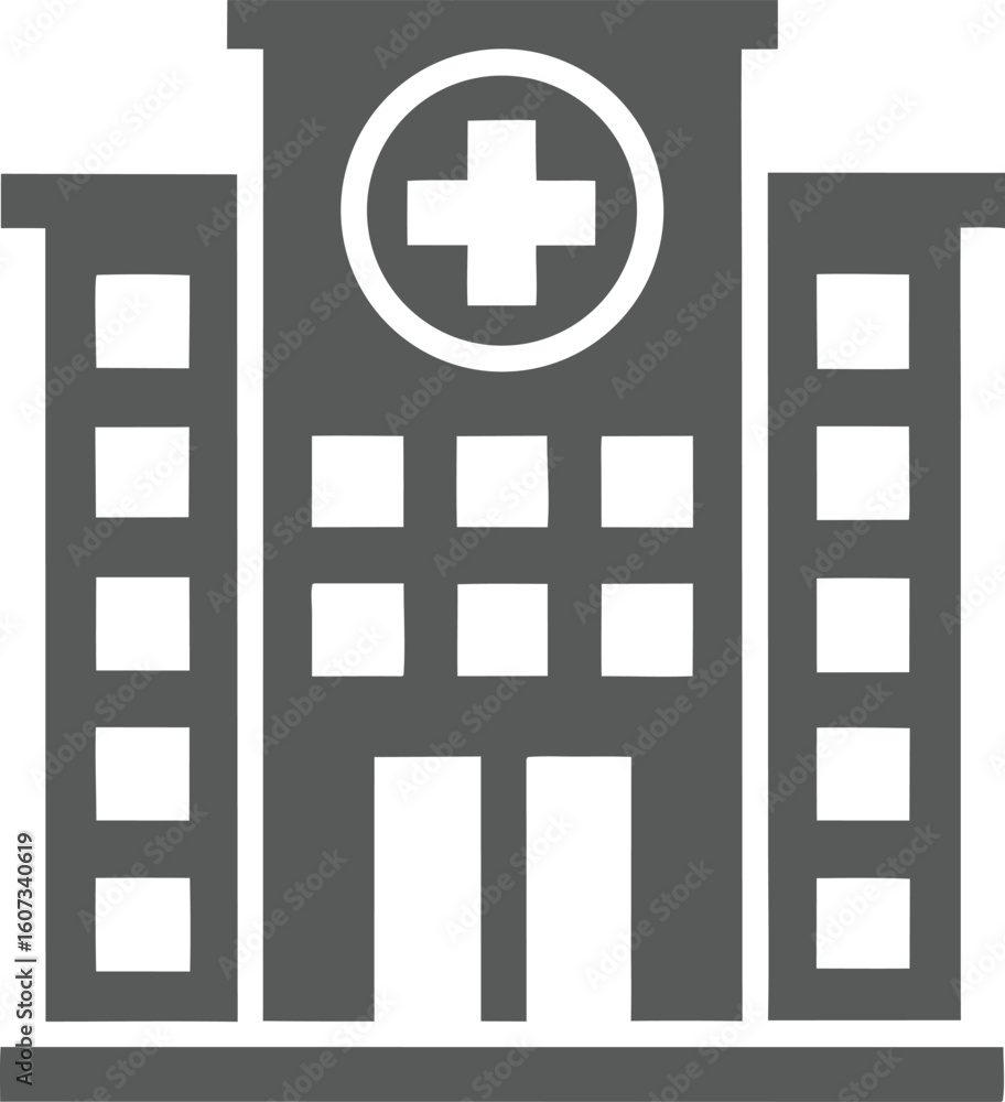 Obraz premium Hospital Building Medical Cross Silhouette Icon