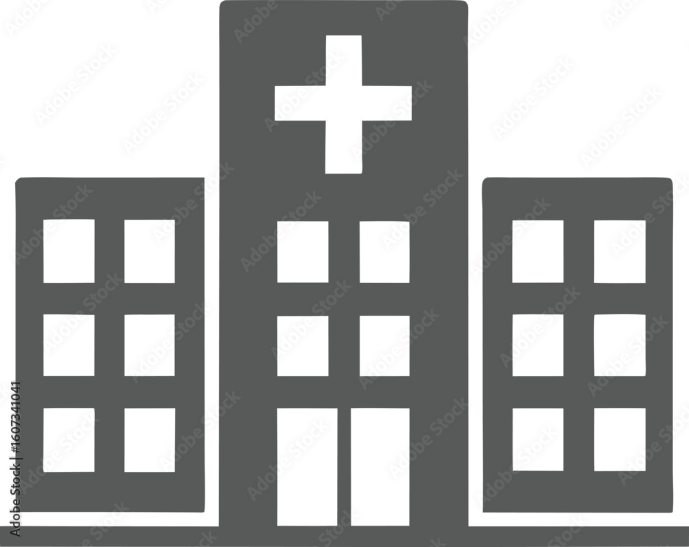 Obraz premium Hospital Building Medical Cross Silhouette Icon