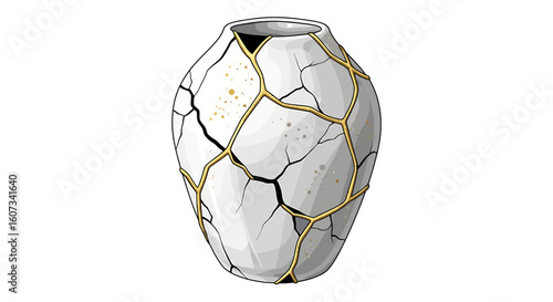 Artistic Kintsugi Vase Illustration Symbolizing Resilience and Second Chances