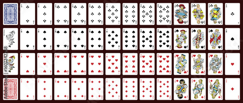 Poker set with isolated cards. Poker playing cards, full deck.