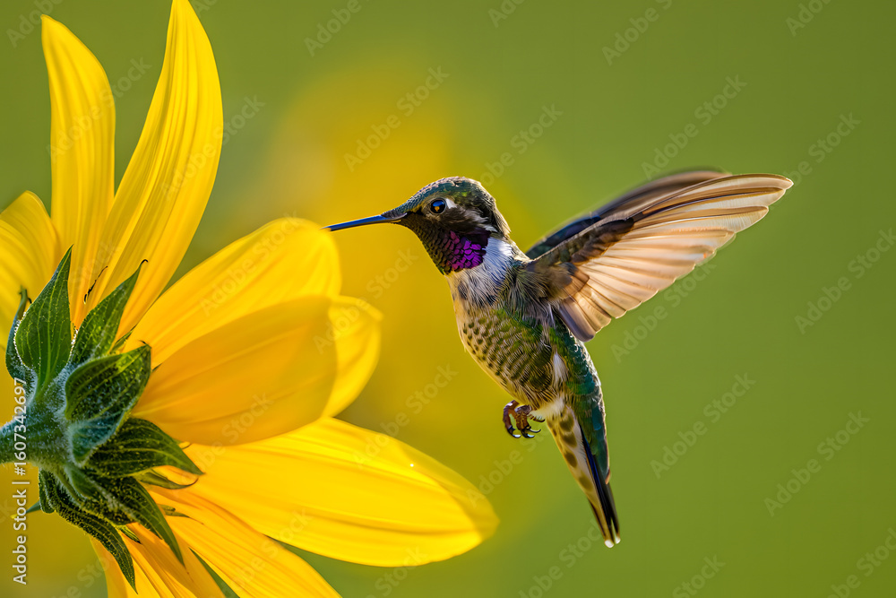 Fototapeta premium Nature's Delicate Dance: Hummingbird and Flower Connection