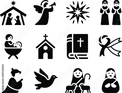 Christmas nativity scene icons religious symbols and figures