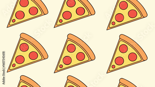 Seamless Pattern of Pepperoni Pizza Slices on a Light Background Delicious Italian Food for Restaurants and Culinary Events