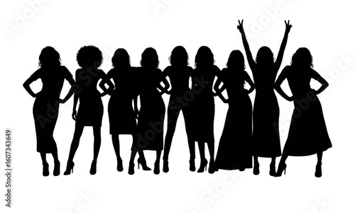 Stylish woman group silhouette set, fashionable female standing pose design