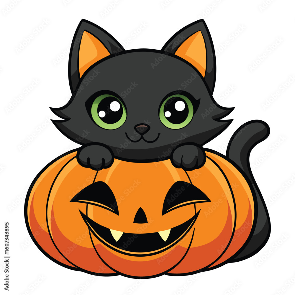 halloween pumpkin with a cat halloween pumpkin with a cat