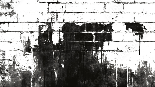 Vector brick wall background. Brick texture with scratches and cracks isolated white background. Black and white brick wall grange texture background.
