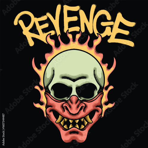 Fiery Monster Skull for streetwear illustration