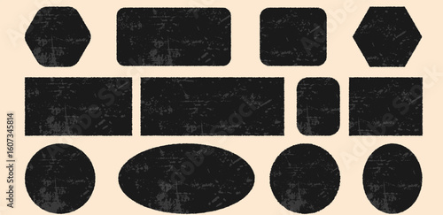 Set grunge textured text box frames retro black. Vector illustration