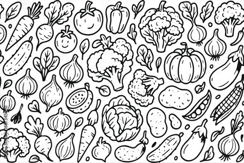 Hand-Drawn Vegetable Doodles Seamless Pattern