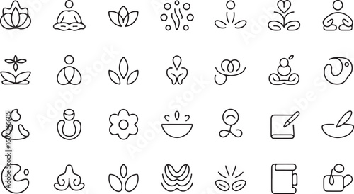 Mindfulness, Meditation, Yoga Icons Line Art Graphics Collection