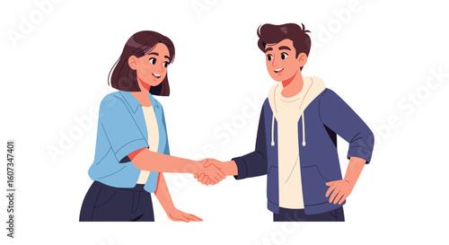 Business partners shaking hands in agreement, celebrating success and collaboration with a smile