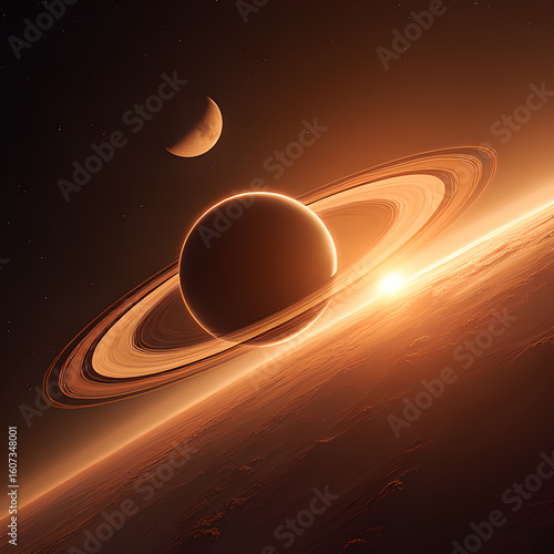 The luminous planet Saturn in space