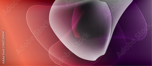 Abstract fluid shapes blend, creating vibrant color gradients. Warm tones transition into cool purples, forming organic forms. Minimalist design.