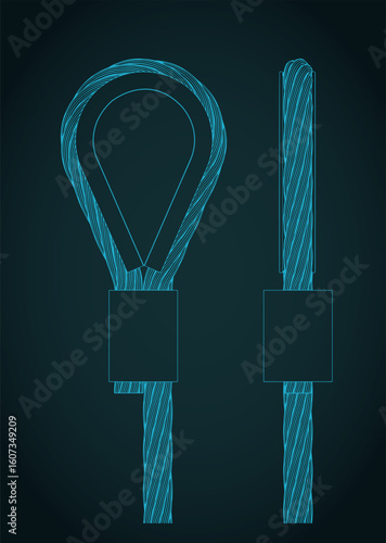 Wire Rope with pressed connector and thimble drawings illustration