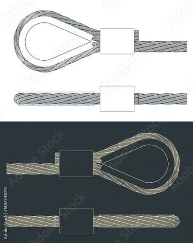 Wire Rope with pressed connector and thimble drawings